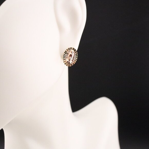 Women's 14K Two-Tone Gold Our Lady of Guadalupe Stud Earrings Religious Design** - Picture 3 of 10